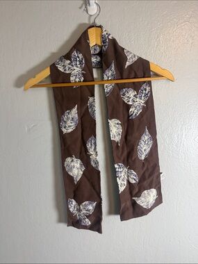 Echo Brown Scarf with Cream and Blue Leaf Print